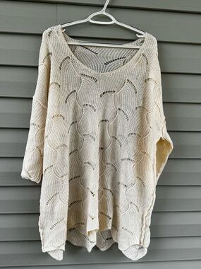 SHEIN Cream Open-Knit V-Neck Swim Cover Up